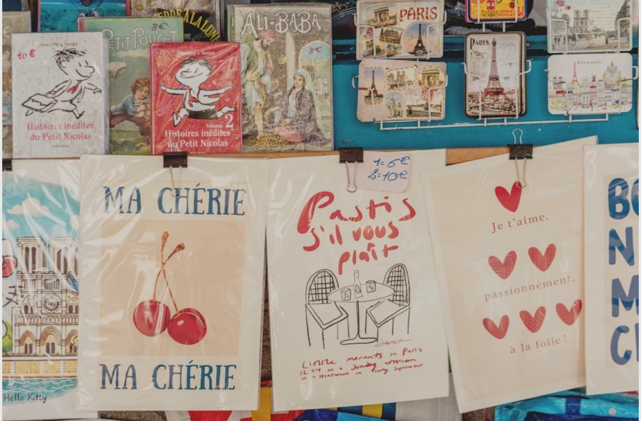 Image of various French prints and stationery items