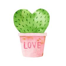 Image of a handdrawn cactus in a pink pot that says, "Love"