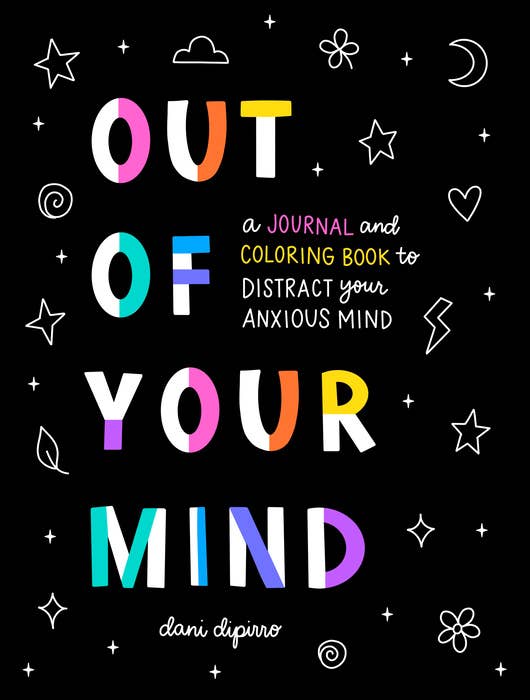Book cover of 'Out of Your Mind' with colorful text and abstract shapes on a black background