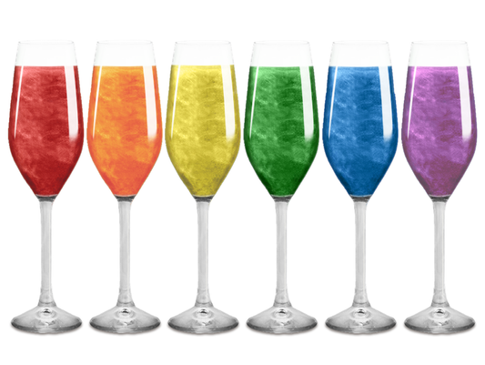 Close-up of Rainbow Glitter Bomb in a glass, adding a vibrant, colorful effect to the drink with every sip.