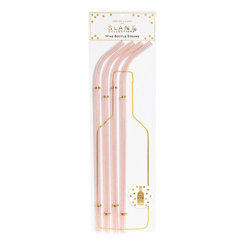 Wine Bottle Glitter Straws - 15 inches tall - Pack of 4 - Acrylic Material