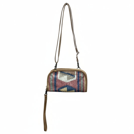 Small handbag with a patterned design on a white background