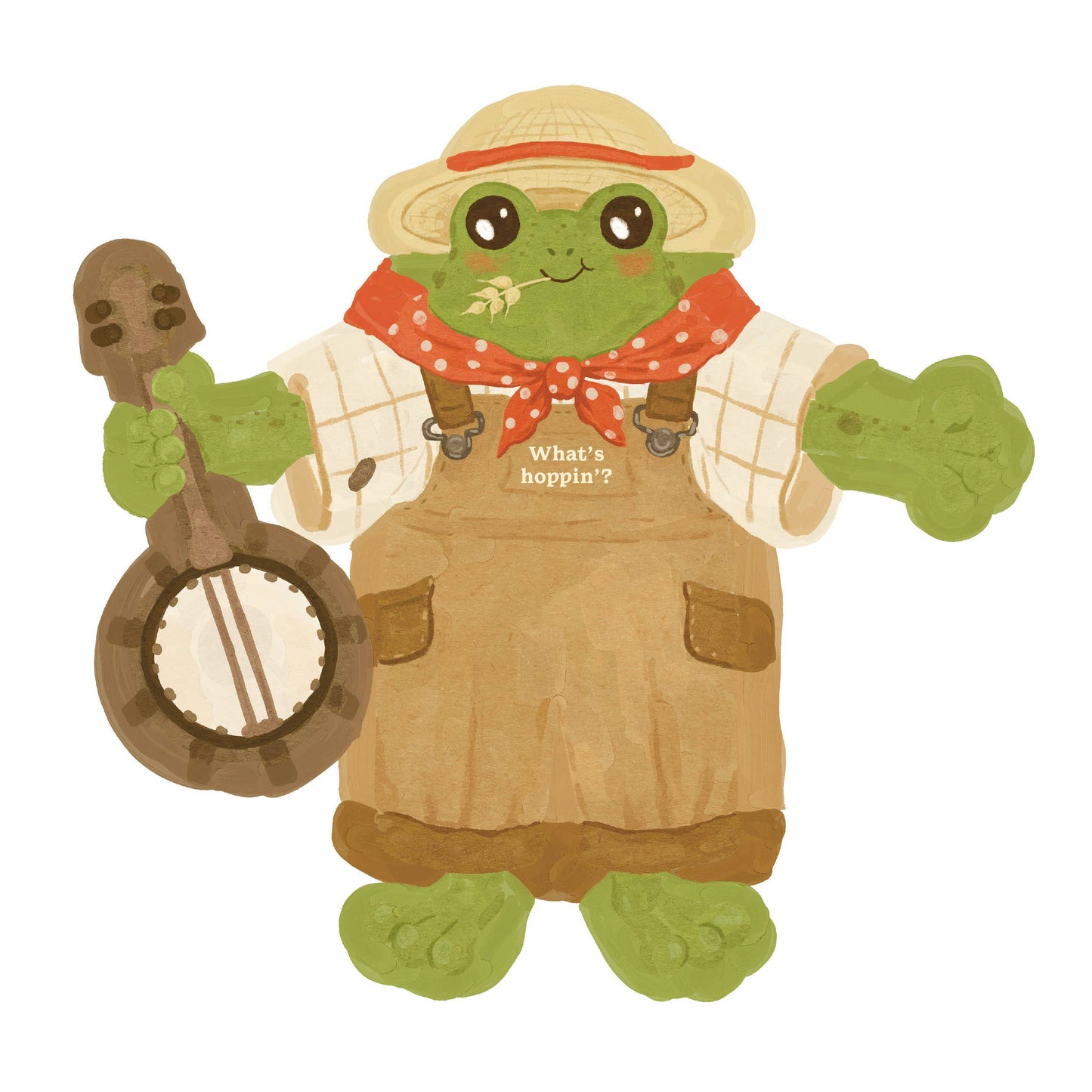 Die-cut frog character notecards laid flat to show each illustrated design.