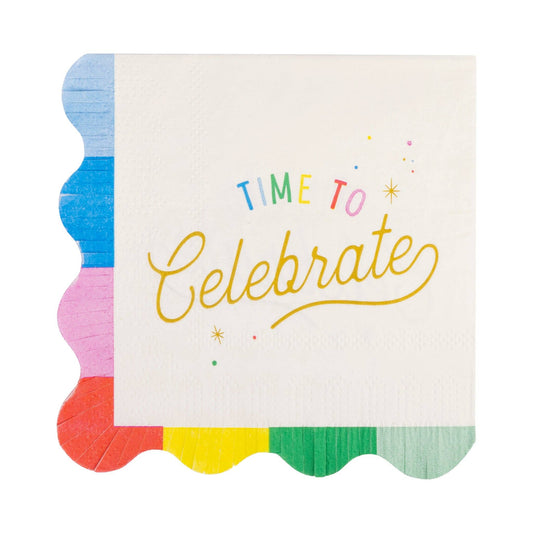Rainbow Fringed Cocktail Napkins with Birthday Message - 5x5 inches - Pack of 18