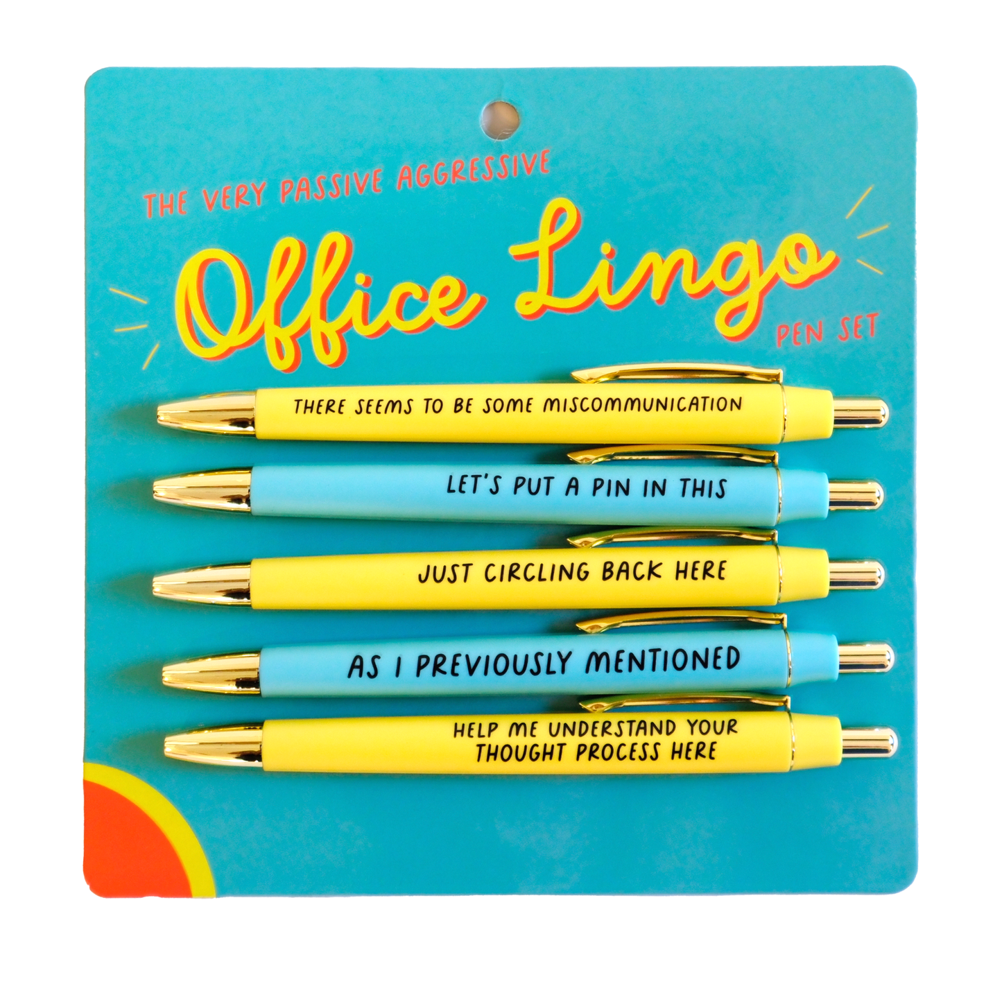 Passive-aggressive office lingo ballpoint pen set with witty phrases