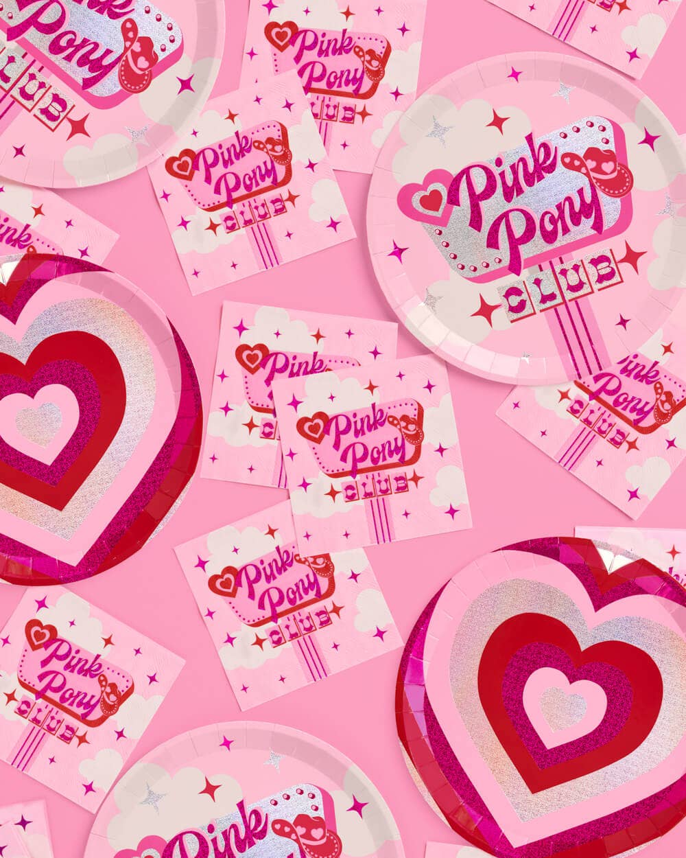 Pink Pony Club napkins for birthday parties, featuring pink & white design with pink iridescent foil | 25 3-ply cocktail napkins