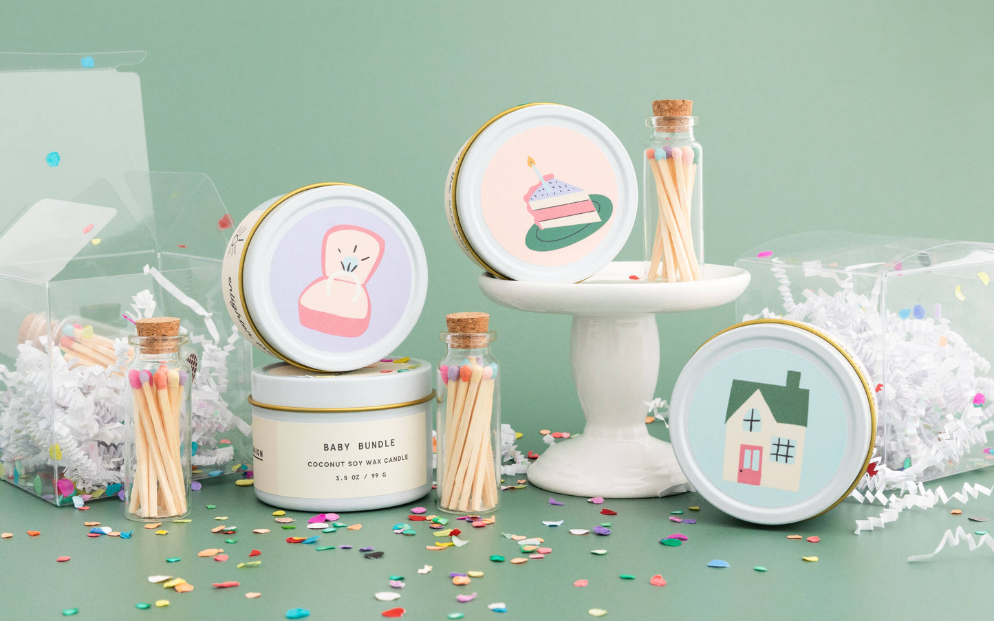 Gift a new baby with the soothing scent of oatmeal, milk & honey in our Baby Bundle Scented Candle & Matches Set.