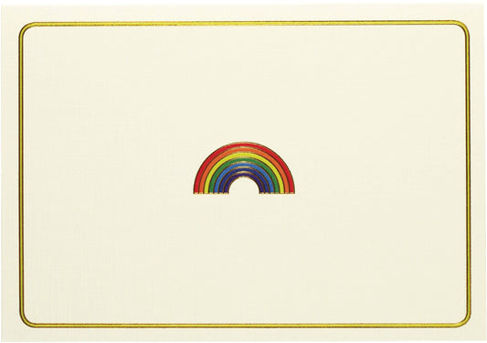 Close-up of embossed rainbow design on linen-finish card front