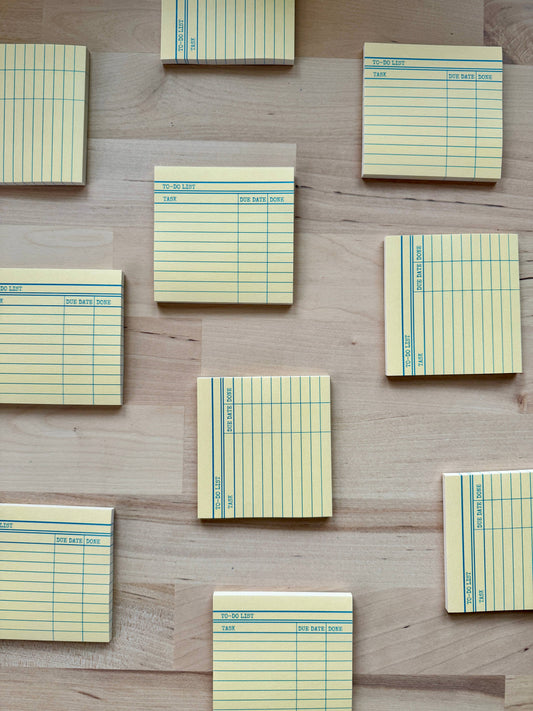 Close up of the Library card design Post-It notes for book lovers and organizer