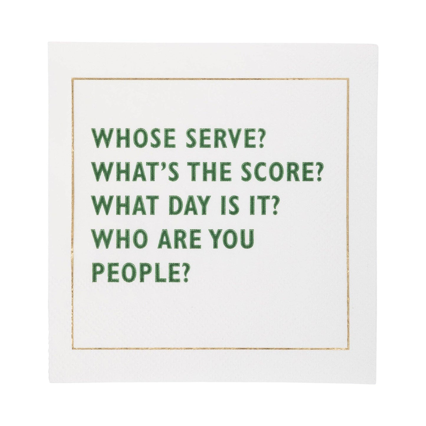 Whose Serve? Pickleball-themed cocktail napkins with fun sayings