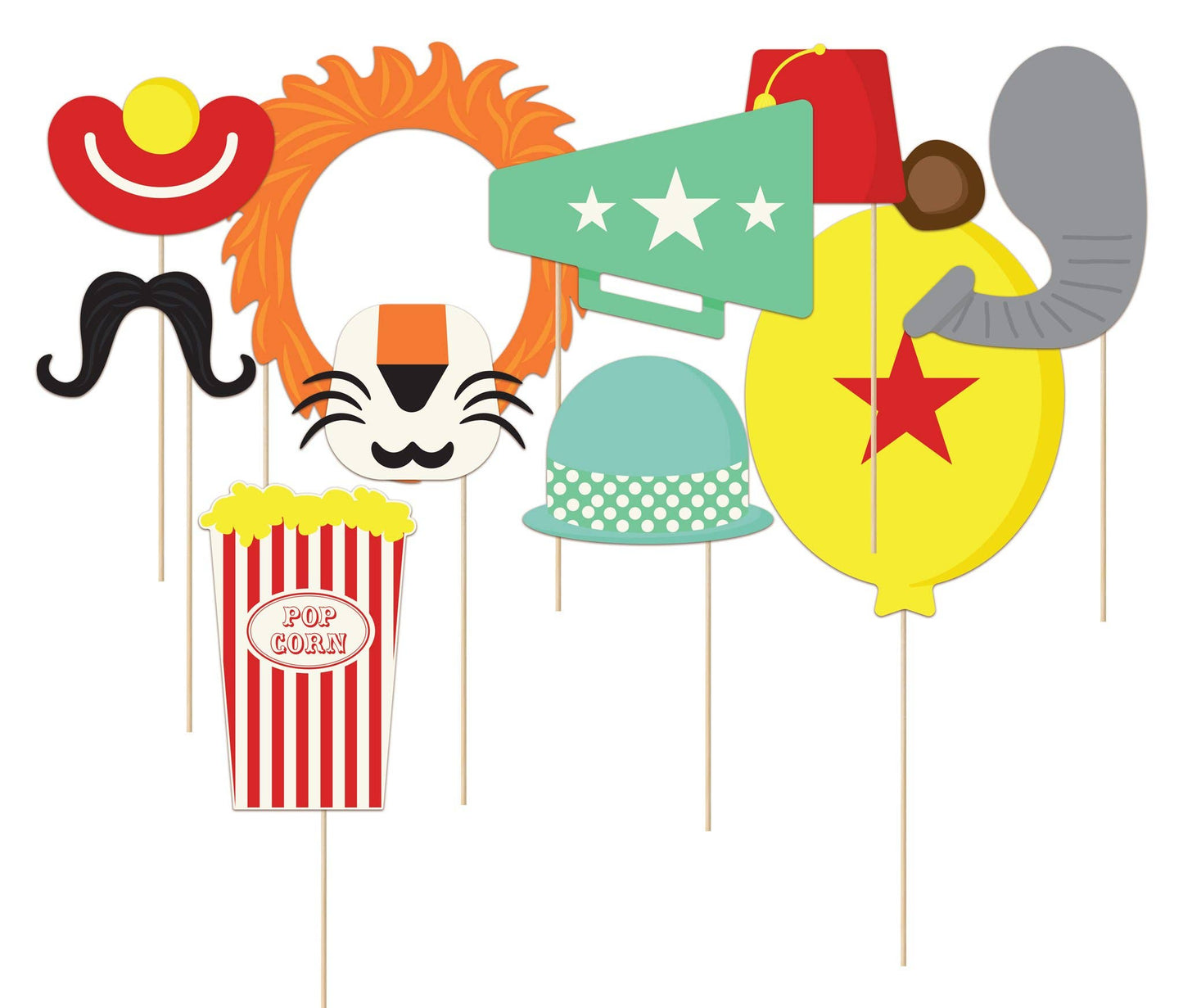 Carnival-themed photo props with wooden sticks