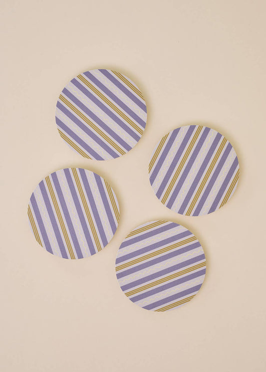 Vibrant blue hand-drawn stripes and squiggles on the "Playful Squiggle Stripes Coasters" comes in a set of four.