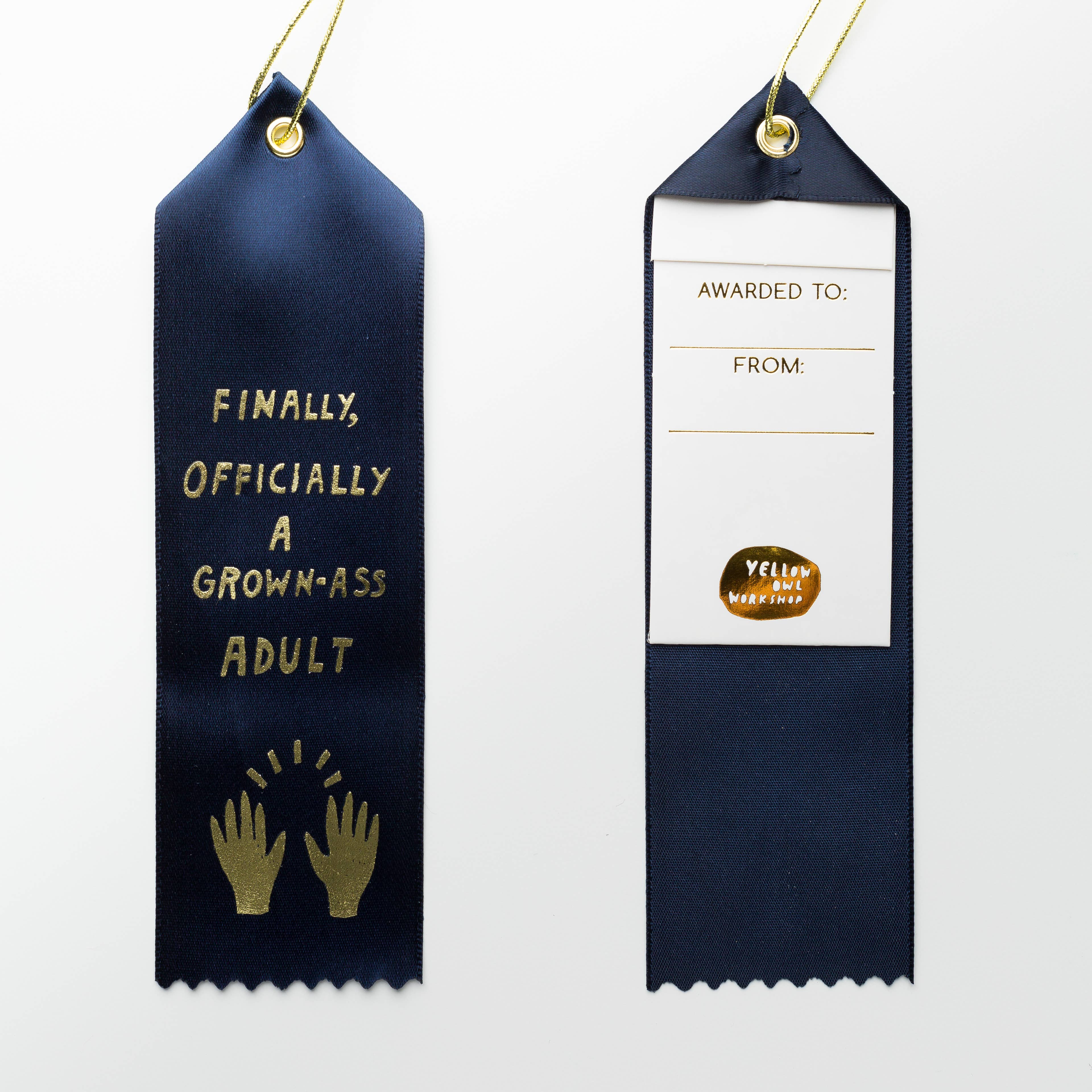 Official Grown Ass Adult Award Ribbon - Luxe Satin with Metallic Cord and Gold Foil Designs - 8x2 inches