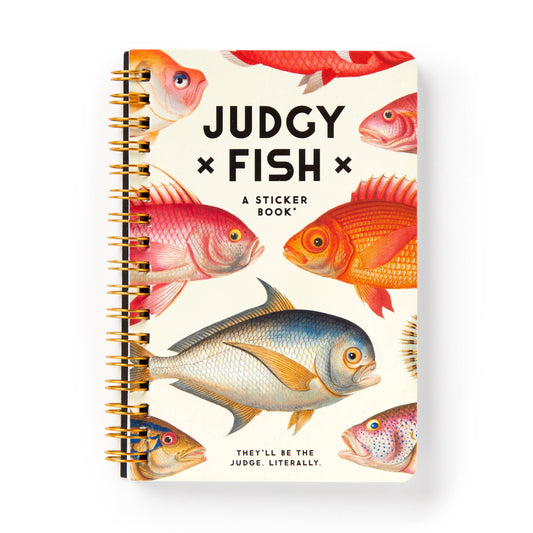 Sticker book cover with colorful fish illustrations and text 'JUDGY FISH' on a white background.