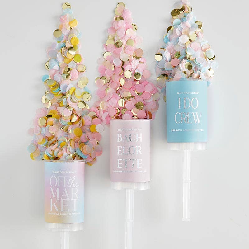 Image of Bachelorette Party Popper in pink, blue, and iridescent