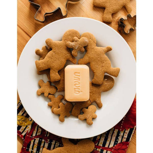 Close-up of artisanal gingerbread soap texture showing natural, chemical-free ingredients.