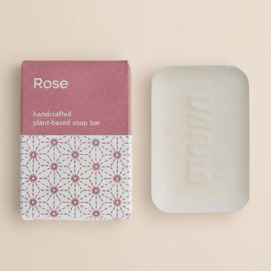 Close-up of handcrafted rose soap with smooth triple-milled texture