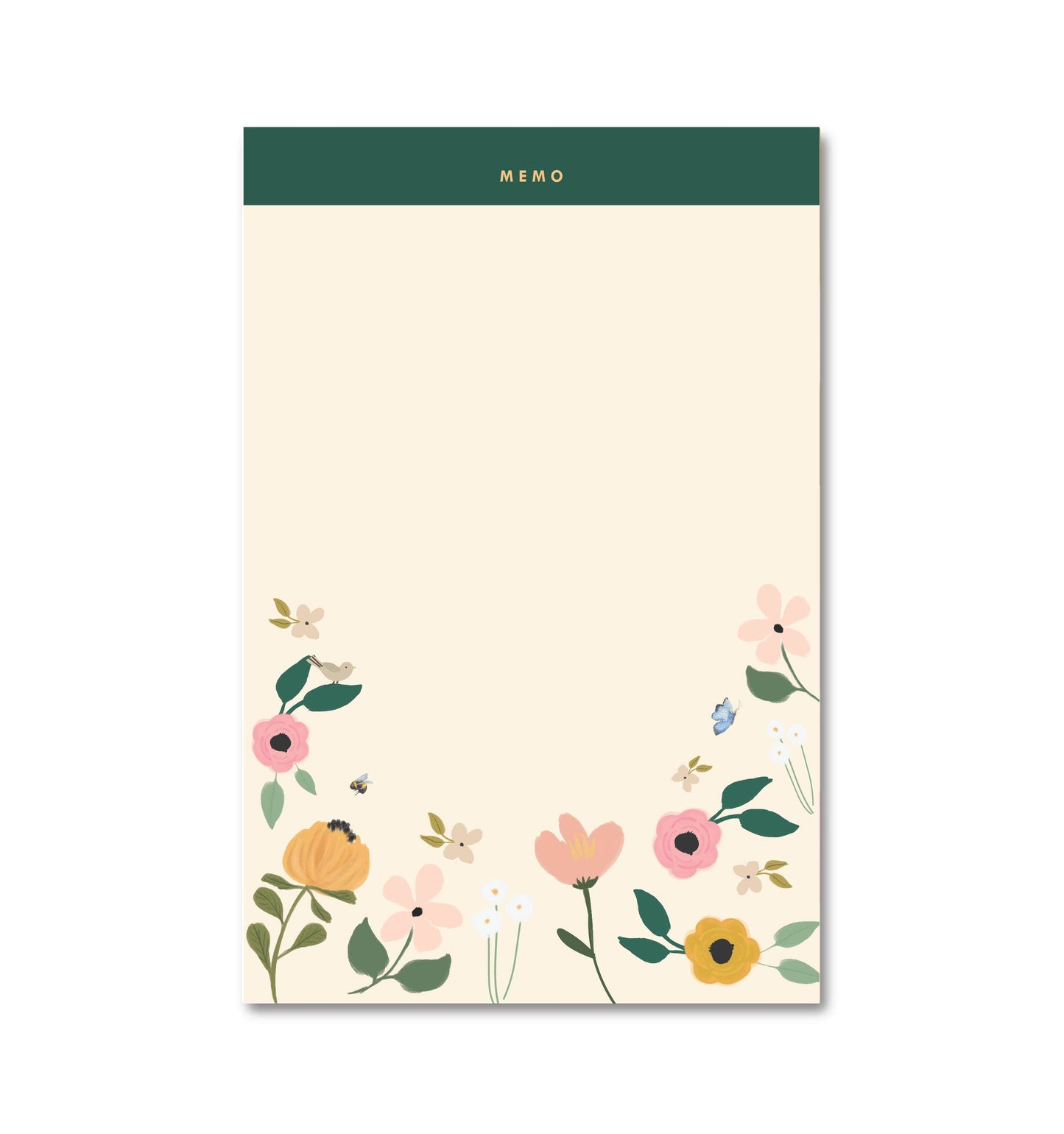 Floral garden memo notepad with botanical illustration and tear-off pages