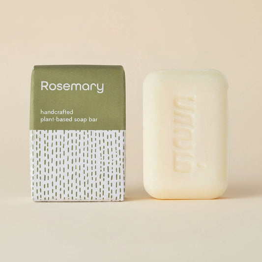 Close-up of handcrafted rosemary soap showing natural texture