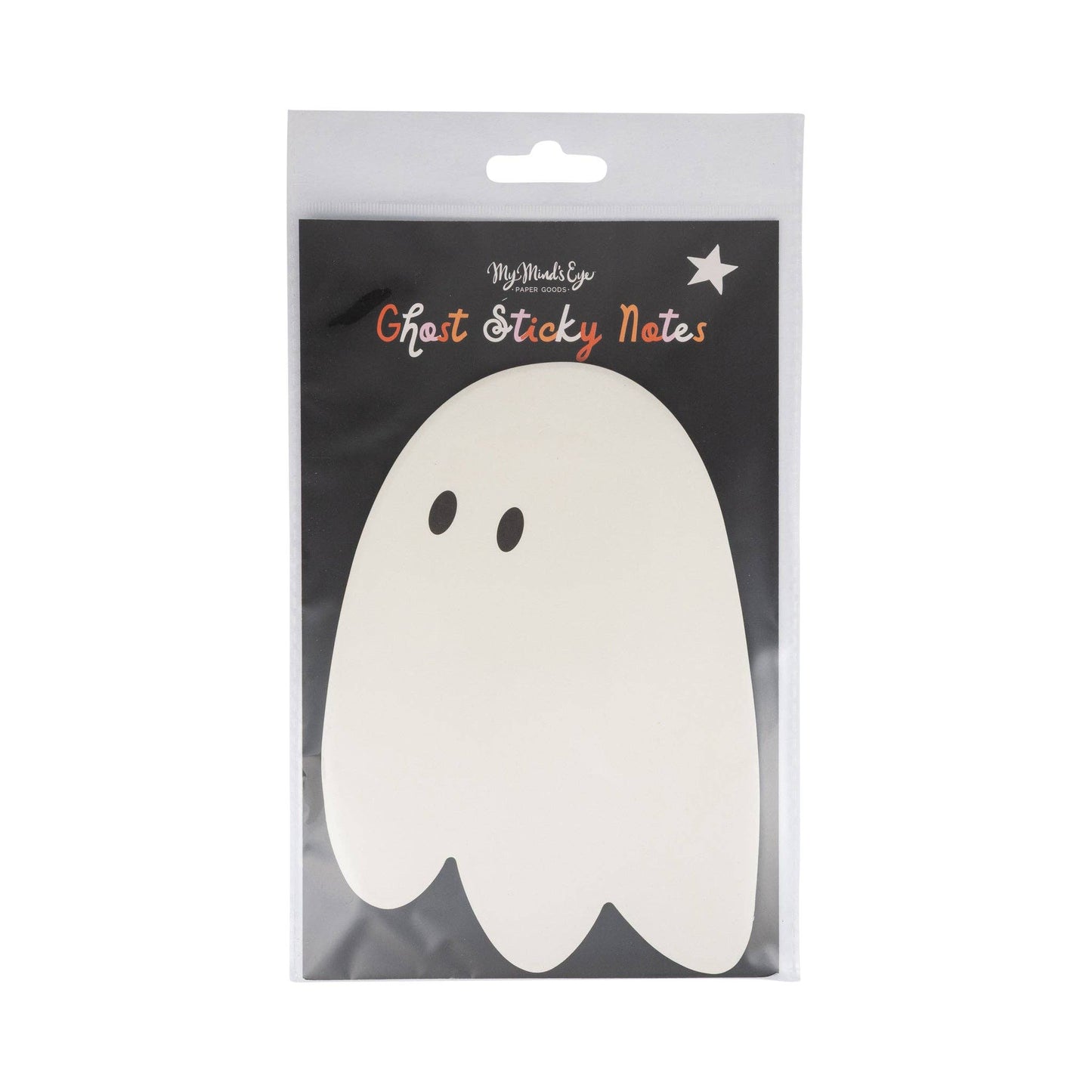 Packaged ghost-shaped sticky notes with 'My Mind's Eye' branding on a white background