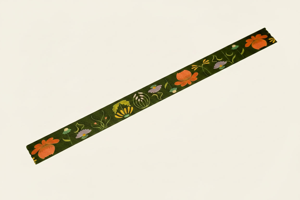 Decorative tape with floral design on a white background
