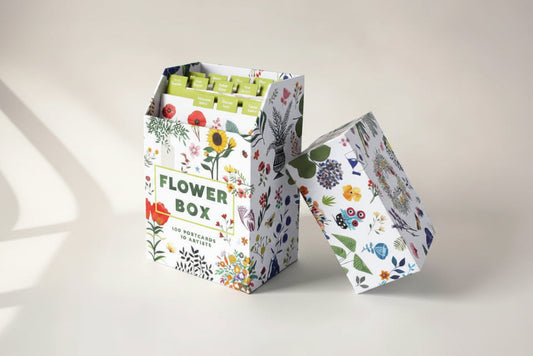 Flower box packaging with floral design on a white background