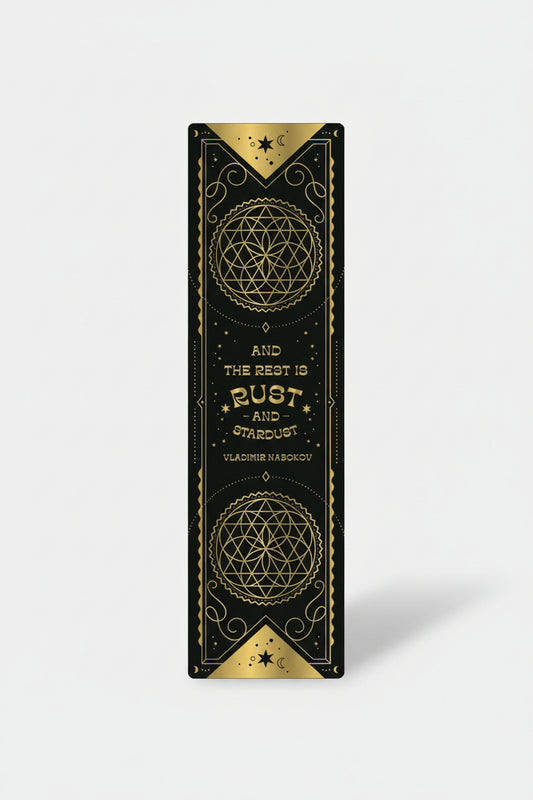 Close up view of the And The Rest is Rust & Stardust bookmark