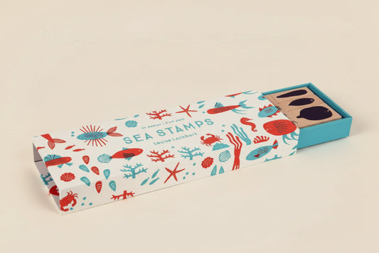 Sea Stamps packaging designed by Louise Lockhart with playful underwater illustrations