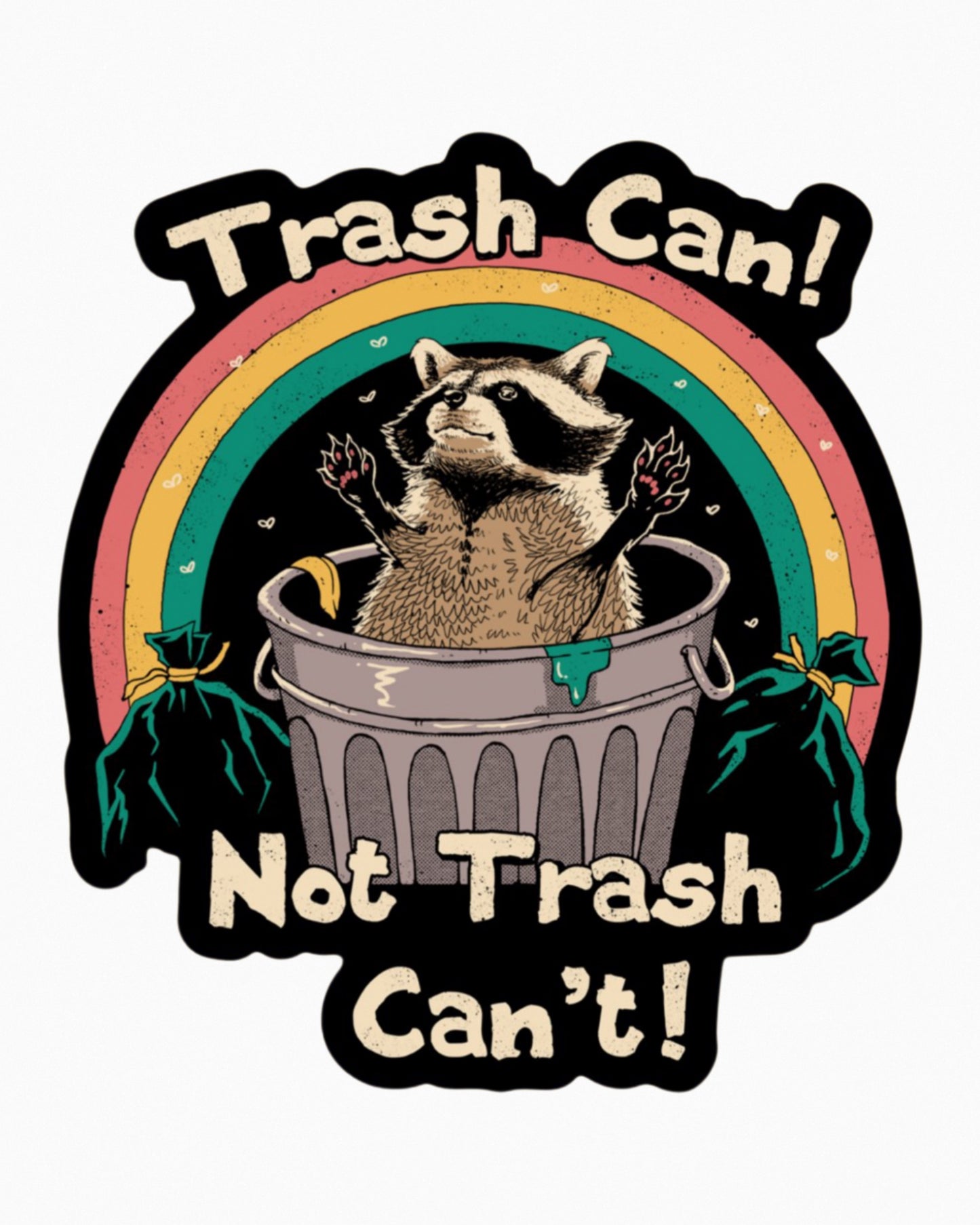 "Trash Talker" vinyl sticker with mischievous raccoon and bold lettering