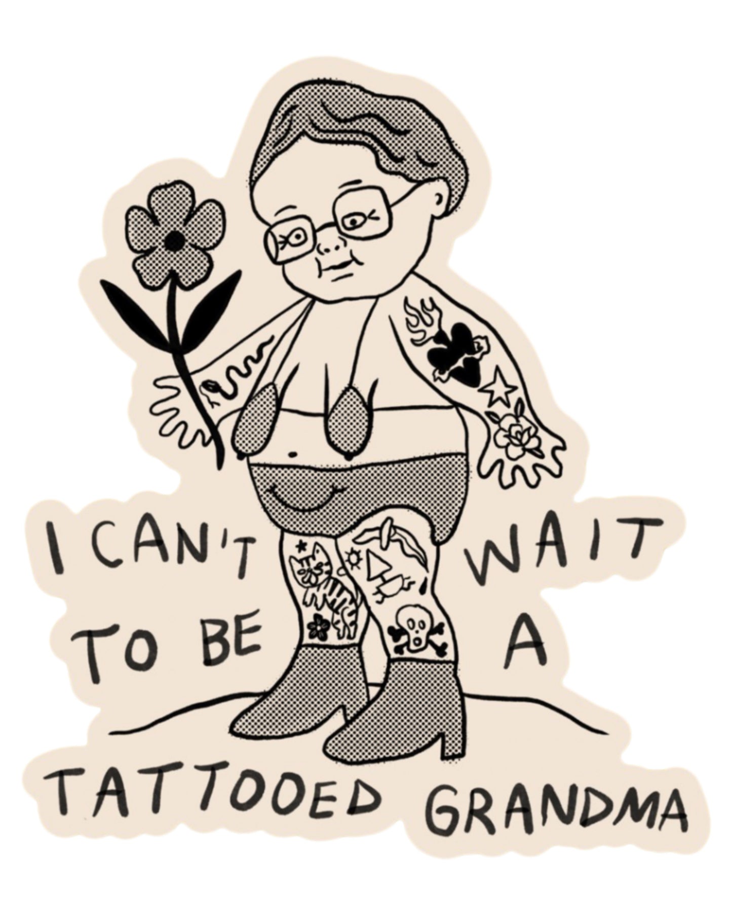 "I Can't Wait to be a Tattooed Grandma" sticker for bold grandmas