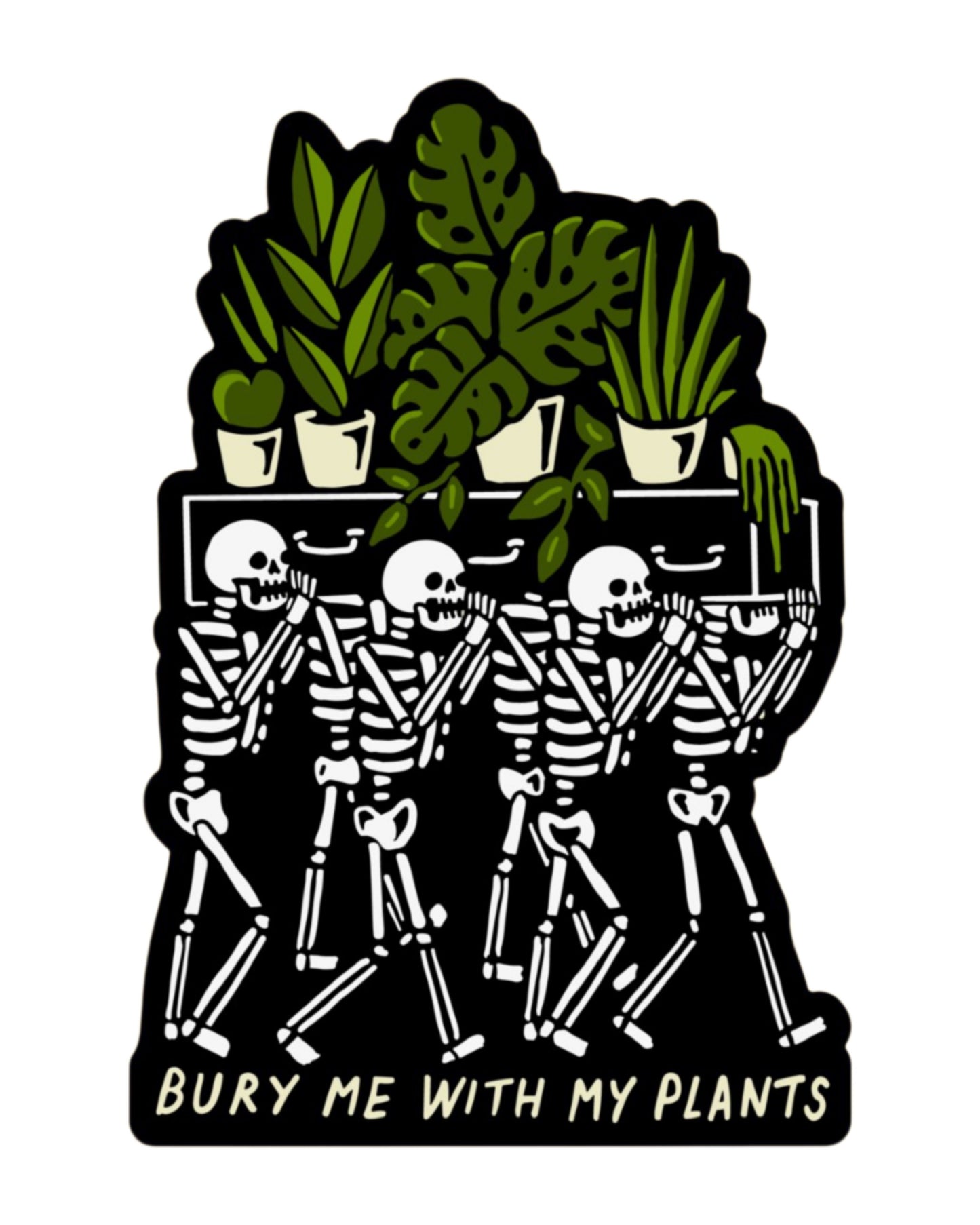 Fun sticker featuring nature and dark humor for plant lovers