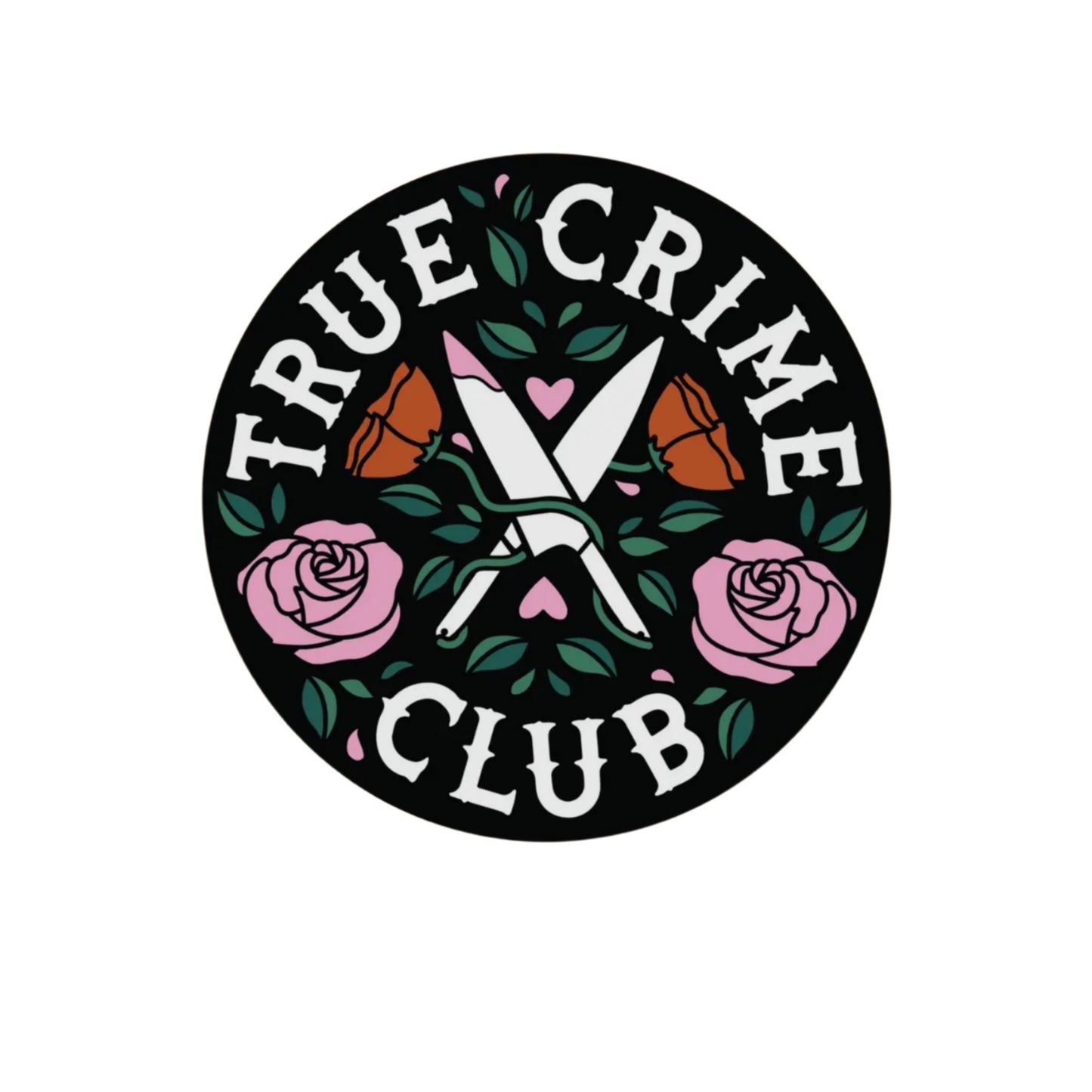 True Crime Club magnet featuring a bold, mystery-themed design.