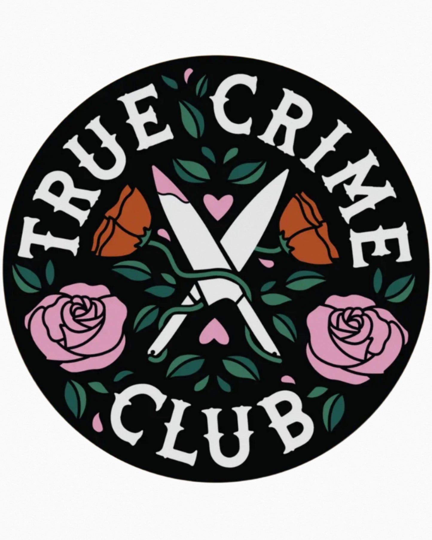 True Crime Club bumper magnet on car and fridge
