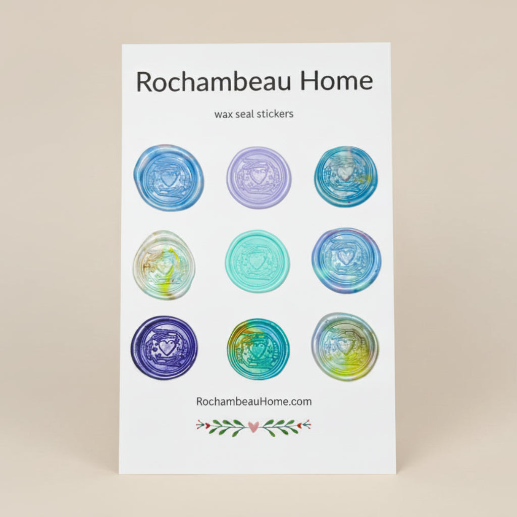 9 Pack Card of Heart & Hand Wax Seal Stickers created by Rochambeau Home in various colors