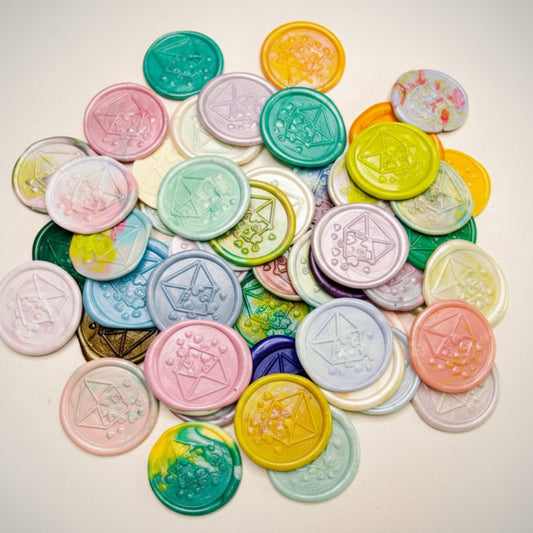 Close up view of the Big Heart Envelope Wax Seal Stickers in vibrant & fun colors