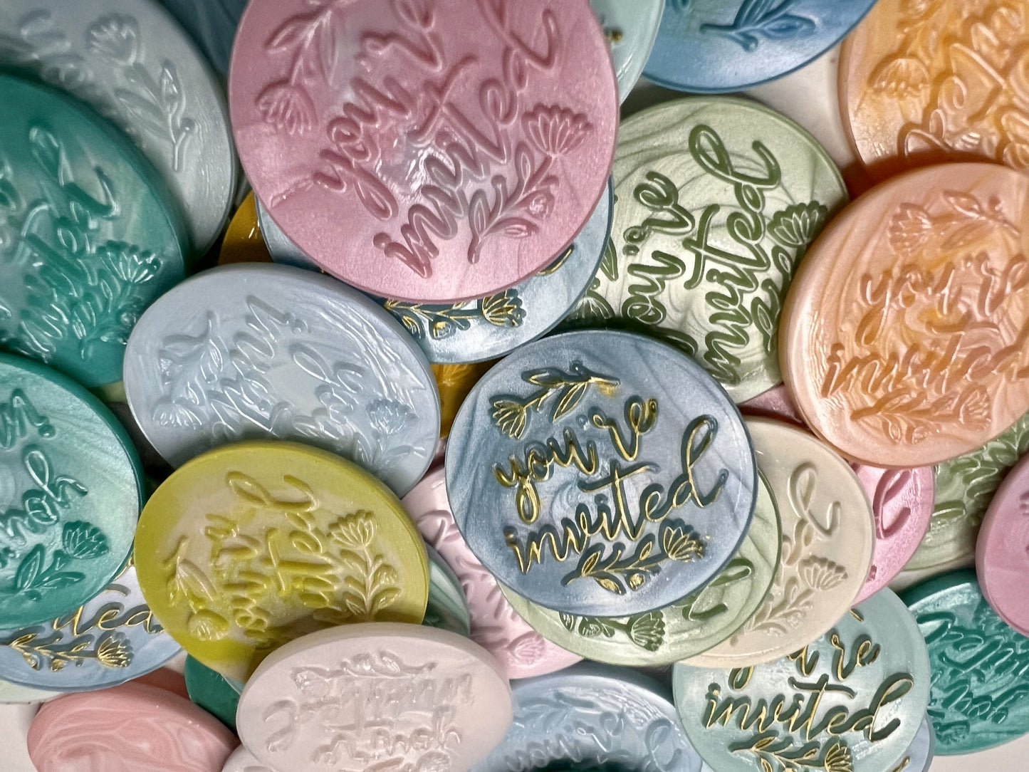 Add a classy, handcrafted finish to your invites with our “You’re Invited” wax seal stickers.
