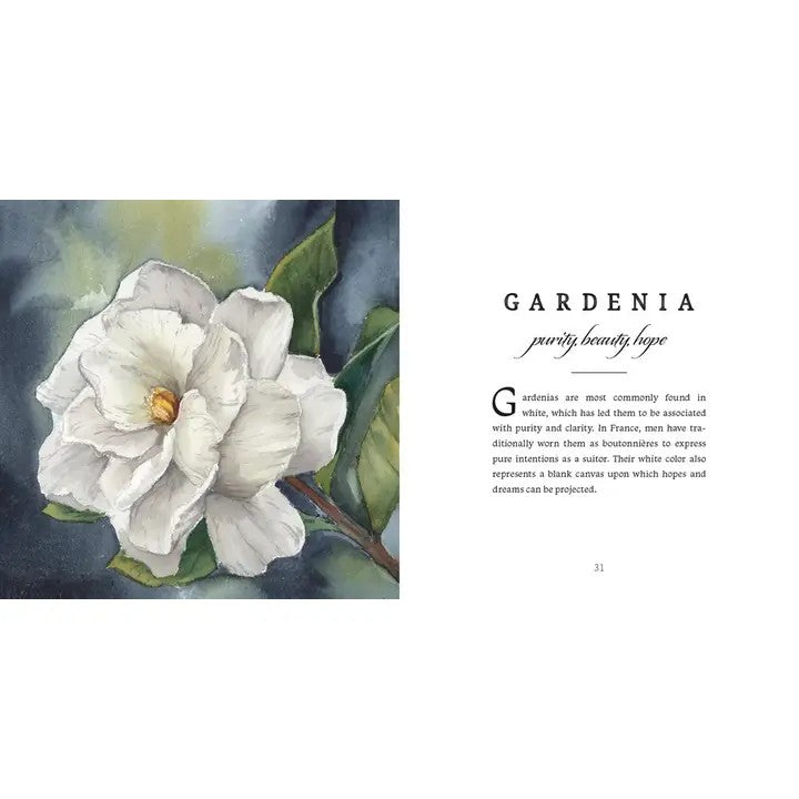 This book showcases beautiful watercolor prints of flowers with descriptions about the flowers meaning