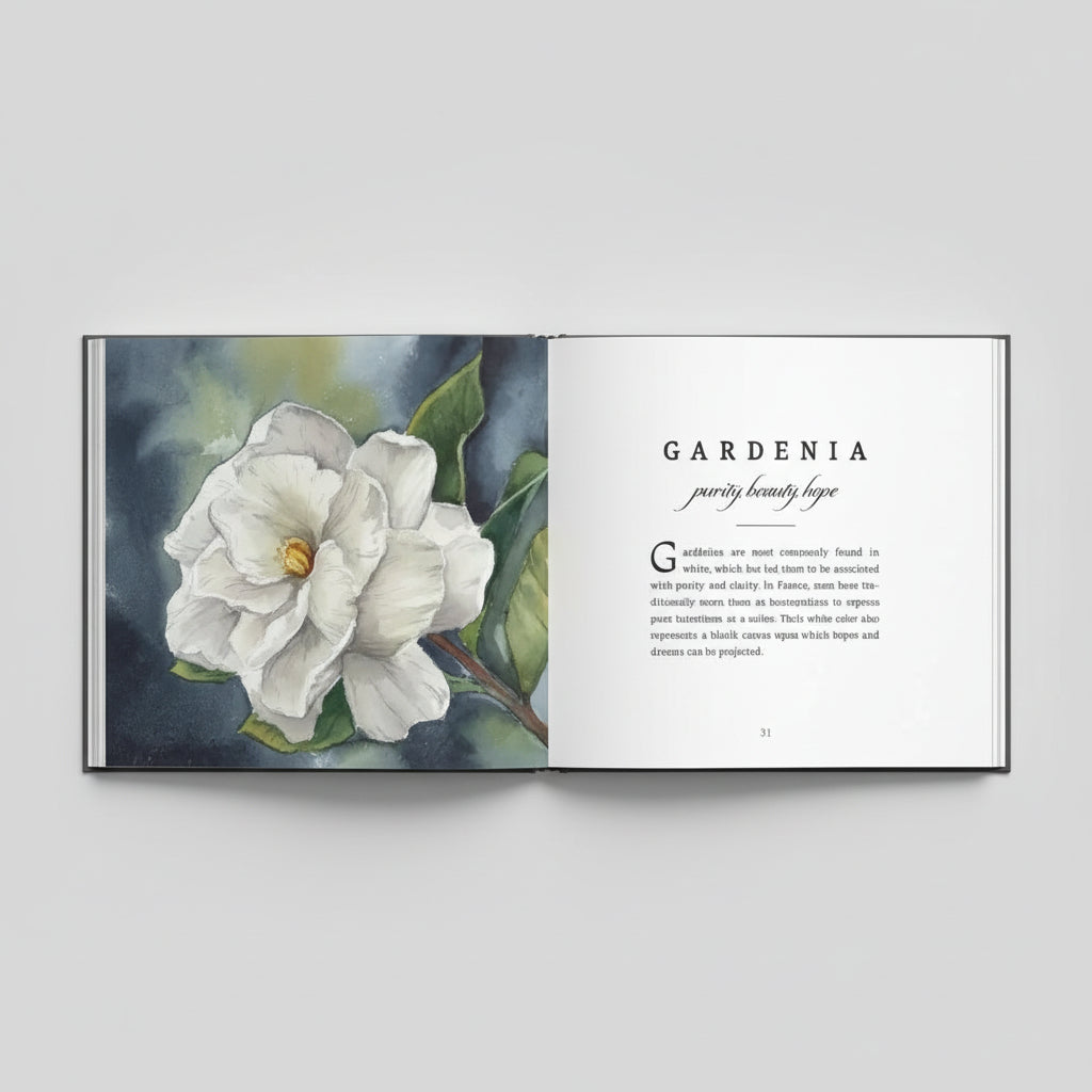 This book showcases beautiful watercolor prints of flowers with descriptions about the flowers meaning