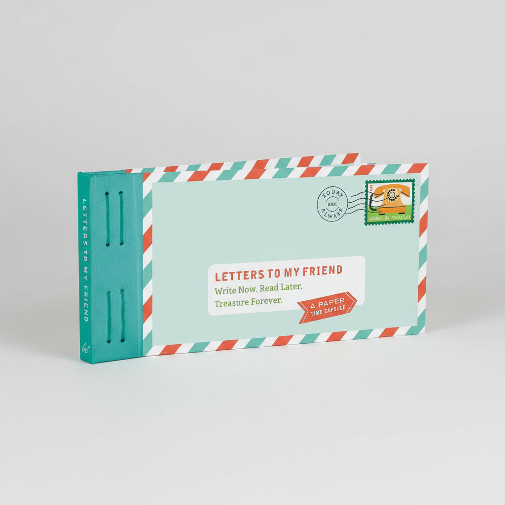 Cover of “Letters to My Friend” with vintage-style design and envelope motifs