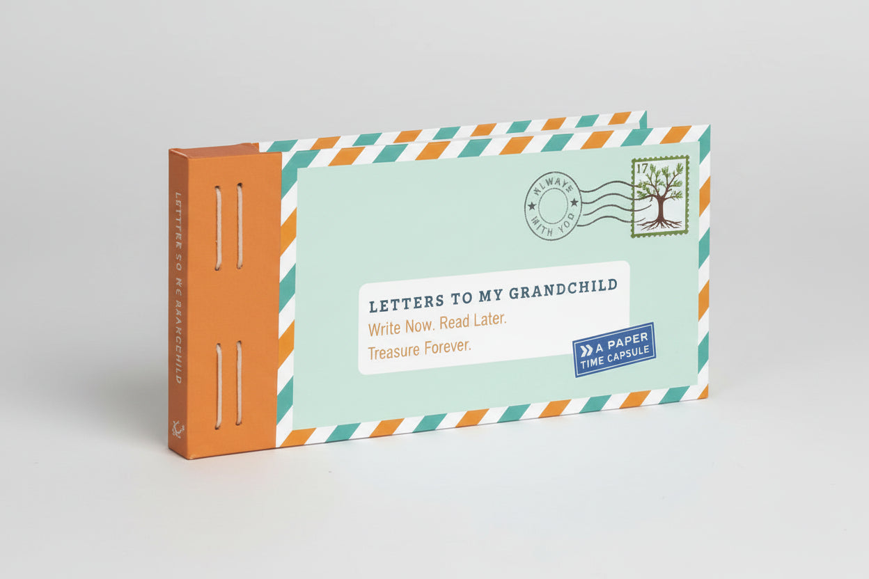 Cover of “Letters to My Grandchild” with vintage airmail-style artwork