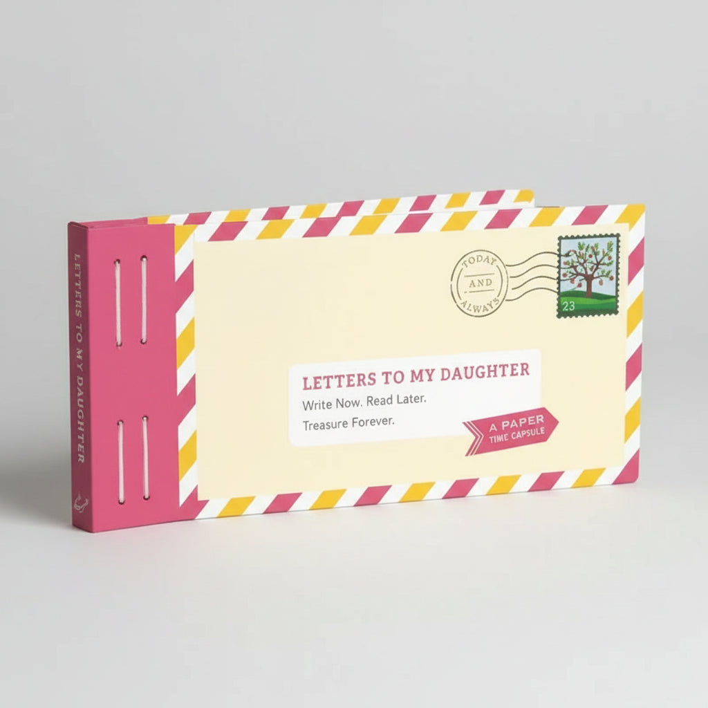 Cover of “Letters to My Daughter” with envelope and stamp design