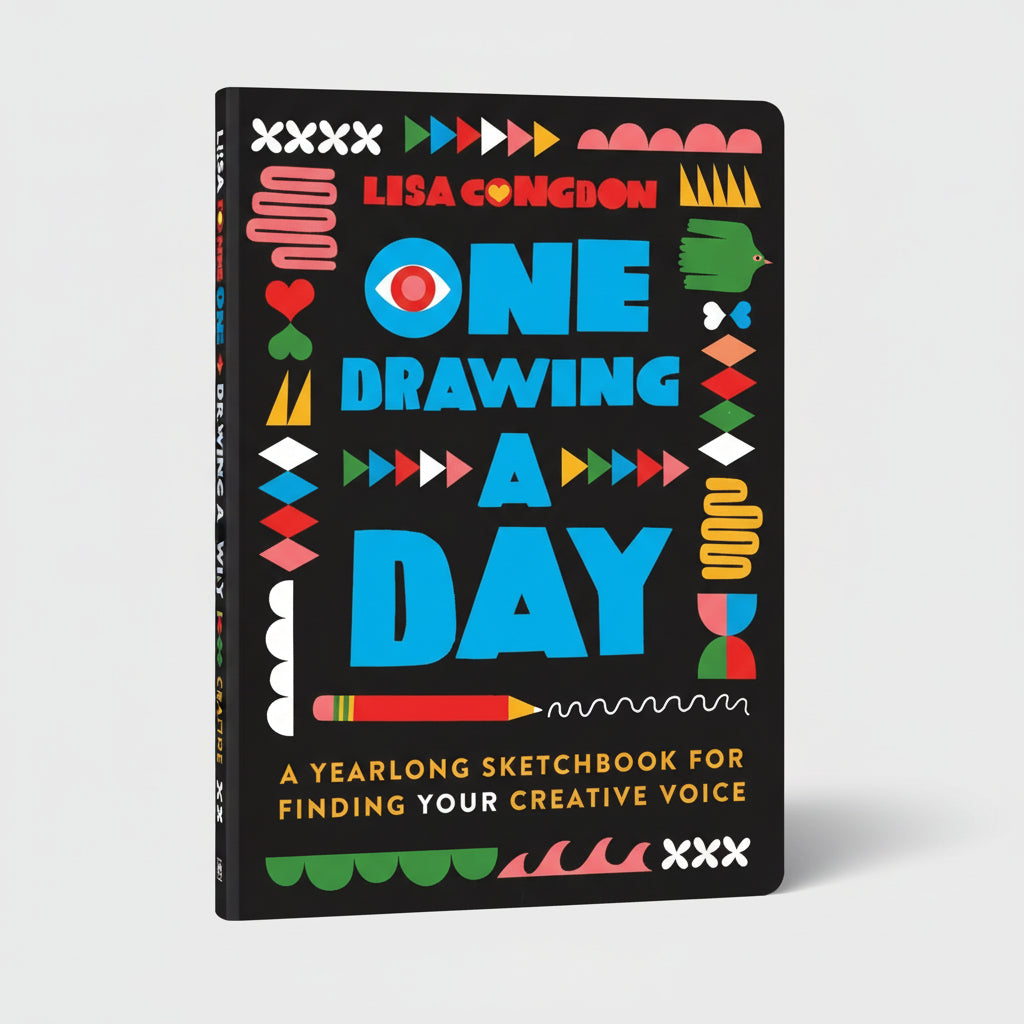 Cover of One Drawing A Day journal featuring vibrant, colorful artwork by Lisa Congdon