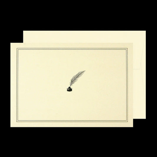 Beautifully embossed linen notecard with a ink-well and quill and self seal envelope