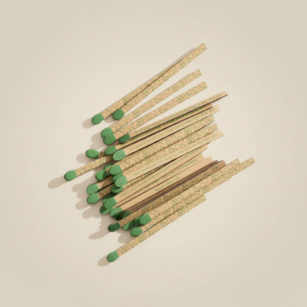 Matches with fun prompts arranged on a white background