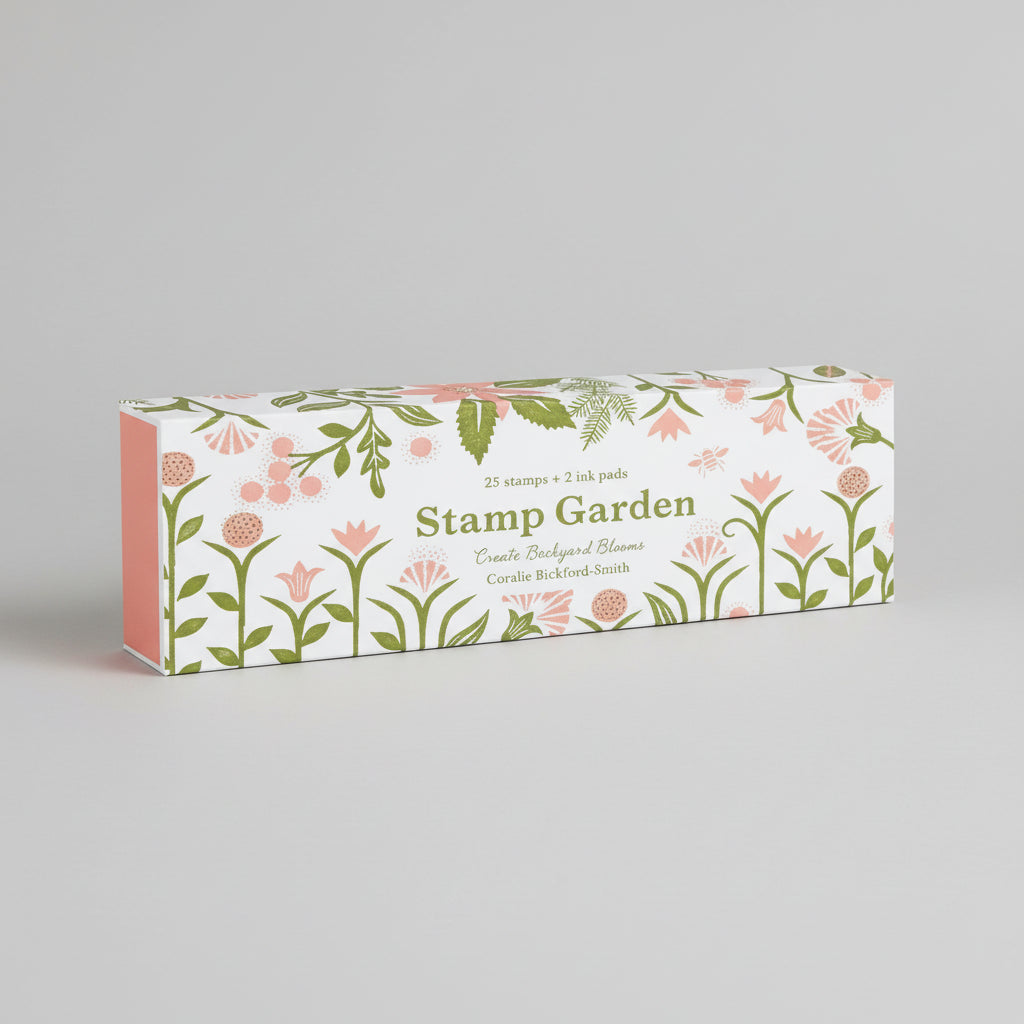 Close-up of Stamp Garden box designed by Coralie Bickford-Smith with floral details