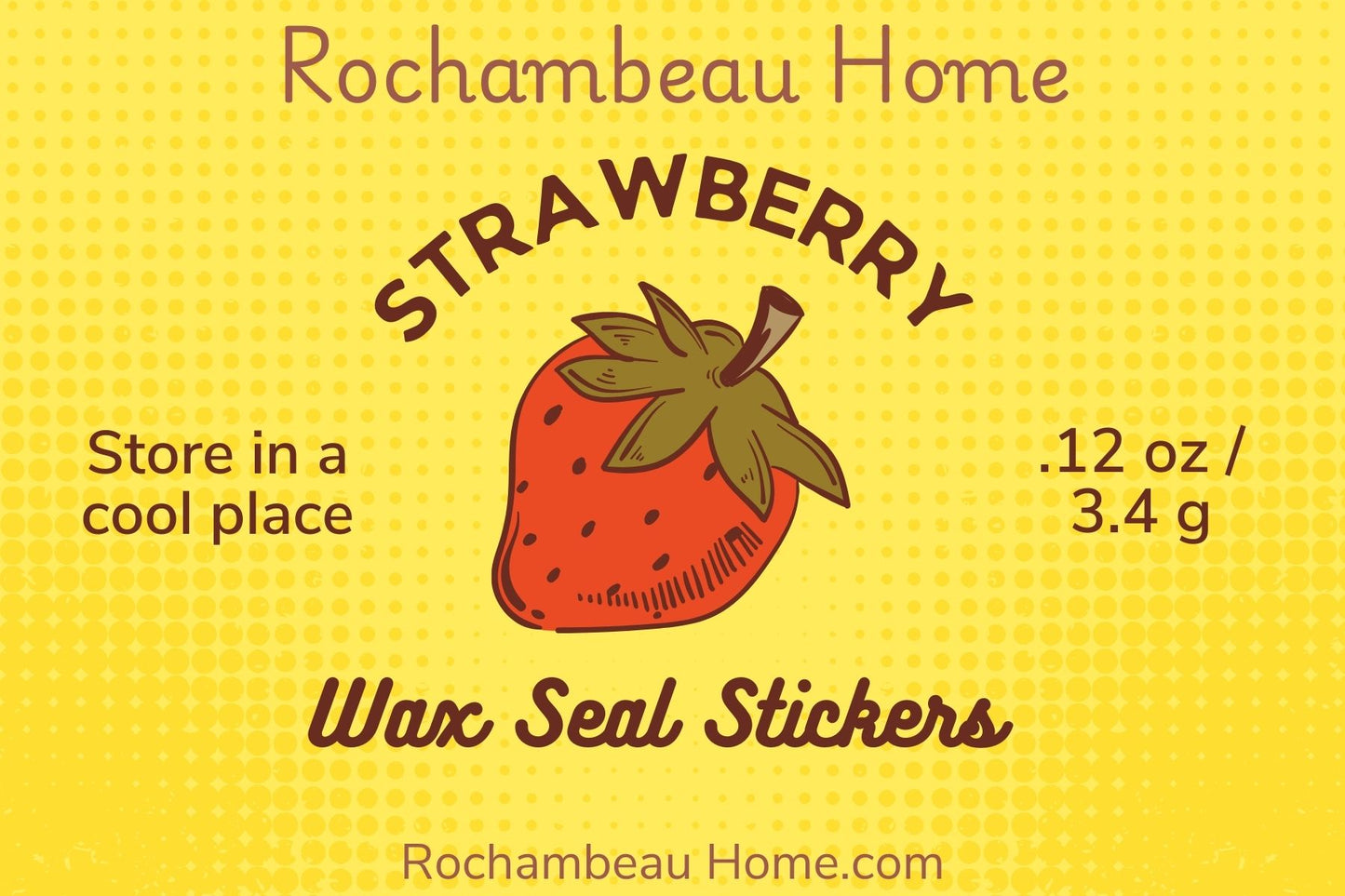 Close up view of the label for the Strawberry wax seal stickers
