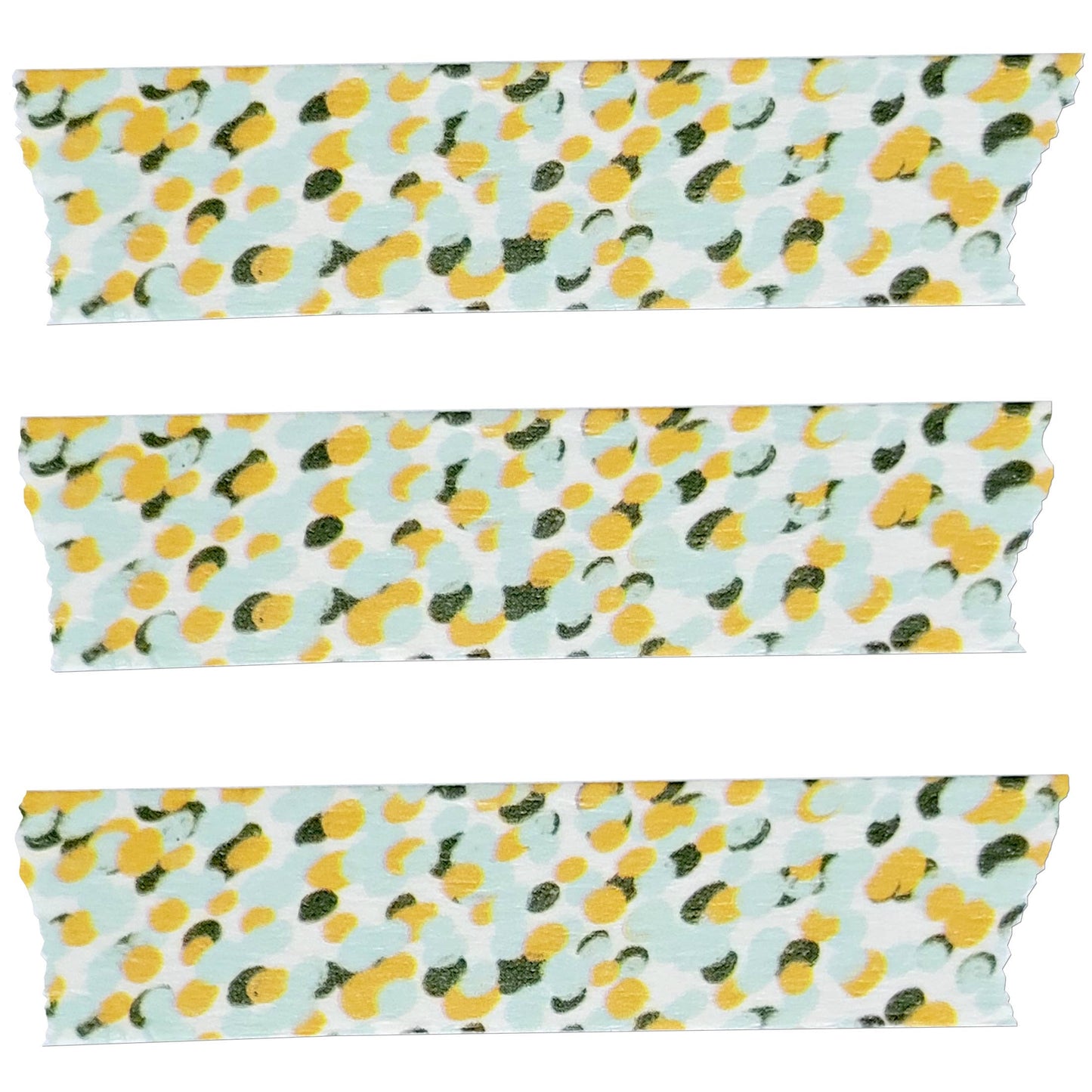 Three strips of fabric with a lemon pattern on a light blue background