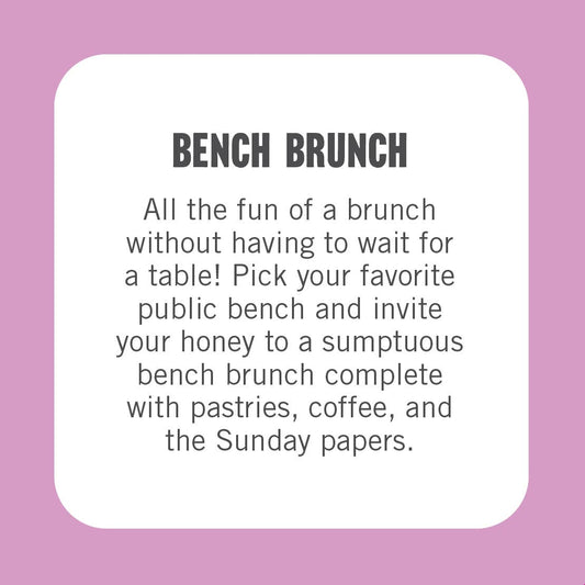 Promotional text for 'Bench Brunch' on a purple background
