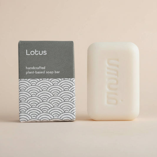 Close-up of lotus soap showing triple-milled smooth surface