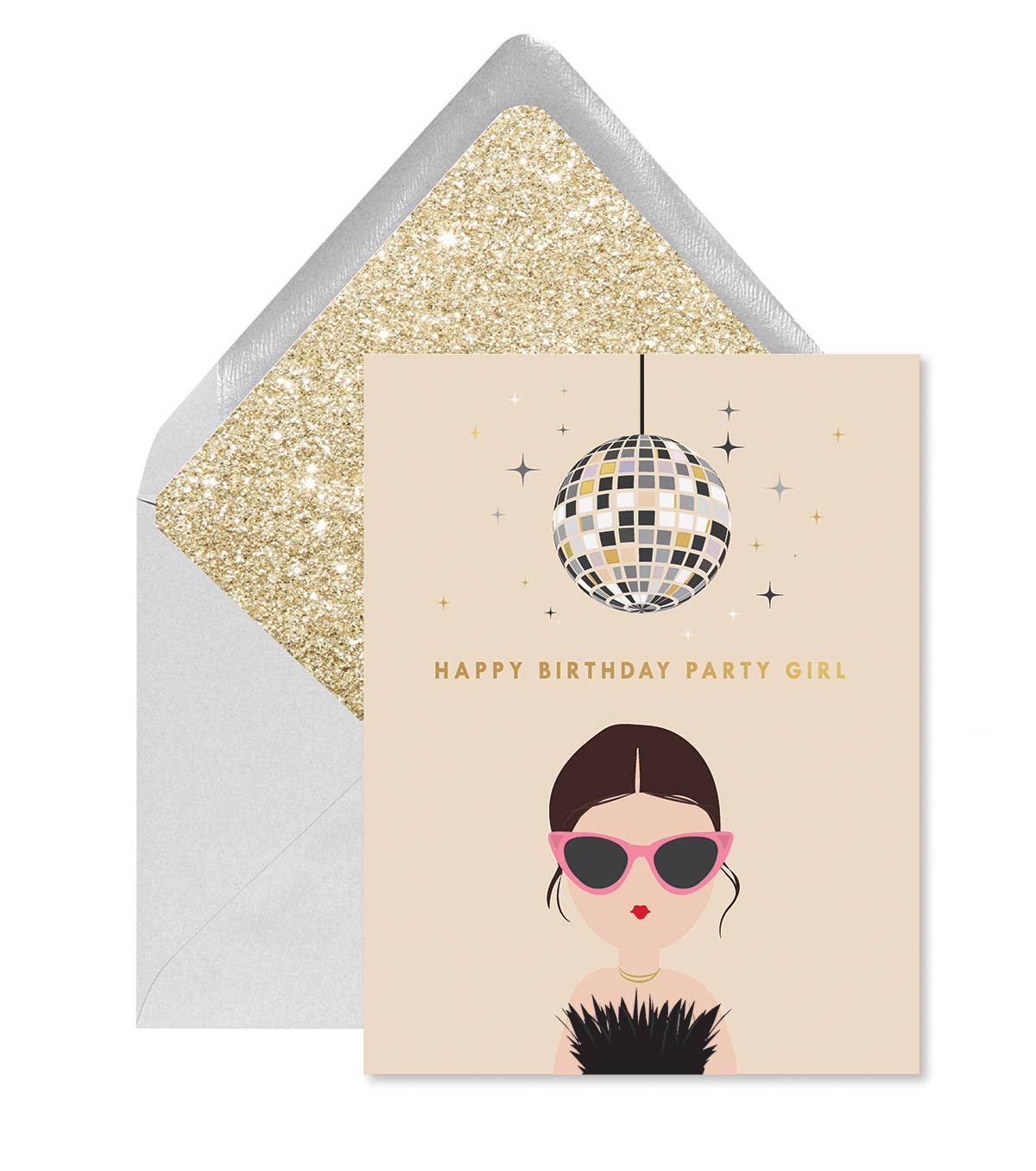 "Happy Birthday Party Girl" Sparkle & Glitter Card - Disco Glam Design
